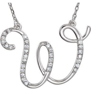Ladies Natural Diamond Initial W Necklace (I2, G-H) — Sterling Silver
