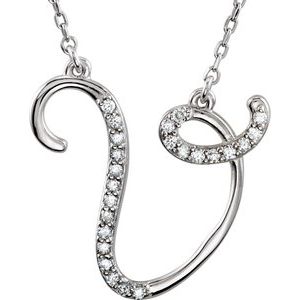 Ladies Natural Diamond Initial V Necklace (I2, G-H) — Sterling Silver