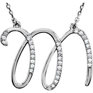 Ladies Natural Diamond Initial M Necklace (I2, G-H) — Sterling Silver