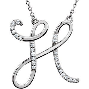Ladies Natural Diamond Initial H Necklace (I2, G-H) — Sterling Silver