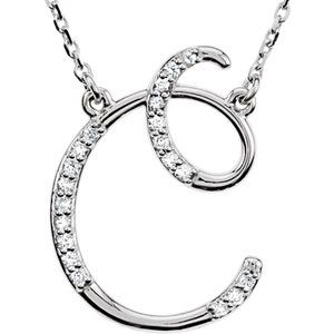 Ladies Natural Diamond Initial C Necklace (I2, G-H) — Sterling Silver