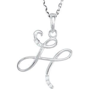 Ladies Natural Diamond Initial H Necklace (I1, G-H) — 14K White Gold