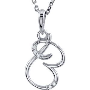 Ladies Natural Diamond Initial B Necklace (I2, G-H) — Sterling Silver
