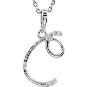 Ladies Natural Diamond Initial C Necklace (I2, G-H) — Sterling Silver