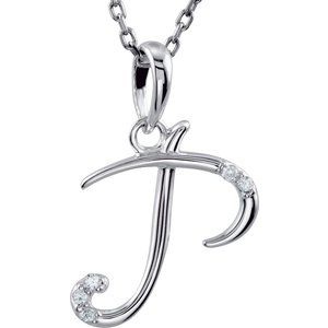 Ladies Natural Diamond Initial P Necklace (I2, G-H) — Sterling Silver