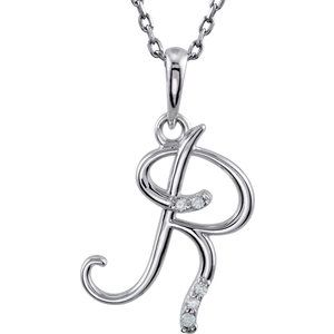 Ladies Natural Diamond Initial R Necklace (I2, G-H) — Sterling Silver