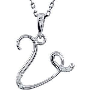 Ladies Natural Diamond Initial V Necklace (I2, G-H) — Sterling Silver