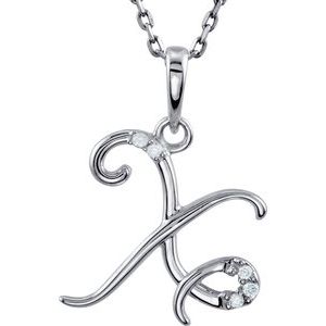 Ladies Natural Diamond Initial X Necklace (I2, G-H) — Sterling Silver