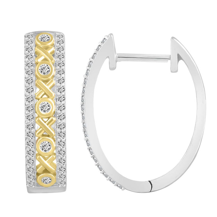 LADIES HOOP EARRINGS 0.50CT ROUND DIAMOND 10K WHITE/YELLOW GOLD