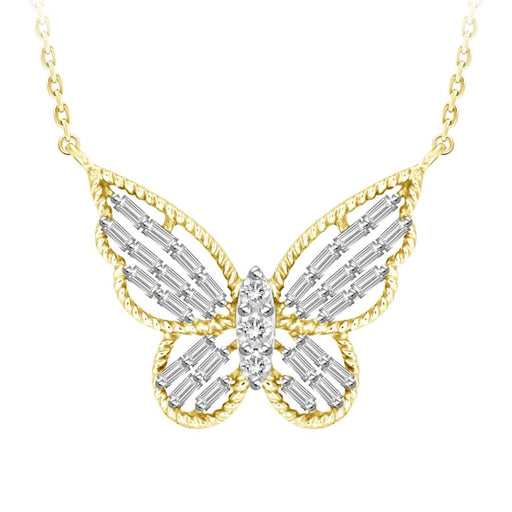LADIES NECKLACE 0.25CT ROUND/BAGUETTE DIAMOND 10K YELLOW GOLD