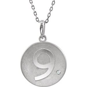 Ladies Natural Diamond Numeral 9 Necklace (I2, G-H) — Sterling Silver