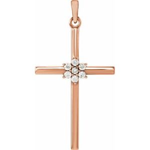 Ladies Natural Diamond Cross Pendant (I1, G-H) — 14K Rose Gold