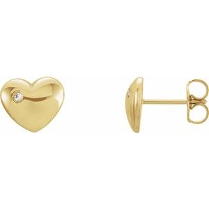 Ladies Natural Diamond Puffed Heart Earrings (I1, G-H) — 14K Yellow Gold