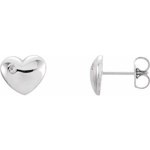 Ladies Natural Diamond Puffed Heart Earrings (I1, G-H) — Sterling Silver