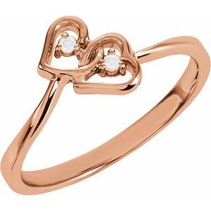 Ladies Natural Diamond Double Heart Ring (I1, G-H) — 14K Rose Gold