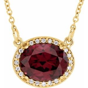 Ladies Natural Rhodolite Garnet Natural Diamond 16 1/ Necklace (I1, G-H) — 14K Yellow Gold
