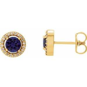 Ladies Natural Blue Sapphire Natural Diamond Earrings — 14K Yellow Gold