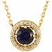 Ladies Natural Blue Sapphire Natural Diamond Halo-Style Necklace (I1, G-H) — 14K Yellow Gold