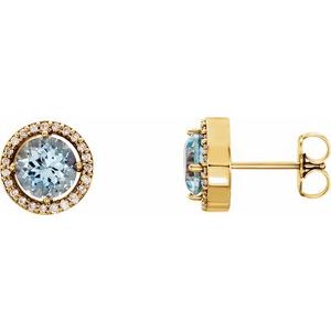 Ladies Natural Aquamarine Natural Diamond Earrings — 14K Yellow Gold