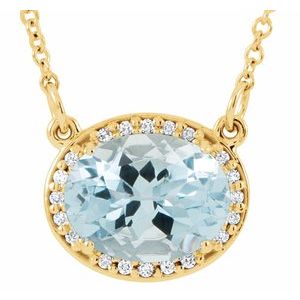 Ladies Natural Aquamarine Natural Diamond 16 1/ Necklace (I1, G-H) — 14K Yellow Gold