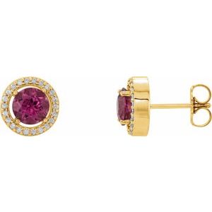 Ladies Natural Pink Tourmaline Natural Diamond Earrings — 14K Yellow Gold