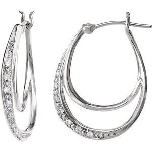 Ladies Natural Diamond Hoop Earrings (I1, H+) — 14K White Gold