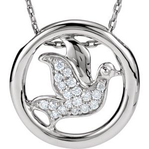 Ladies Natural Diamond Dove Circle Necklace (I1, H+) — Sterling Silver