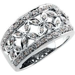 Ladies Natural Diamond Floral Etruscan-Style Ring (I1, H+) — 14K White Gold