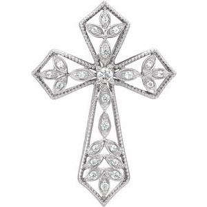 Ladies Natural Diamond Cross Pendant (I1, H+) — 14K White Gold