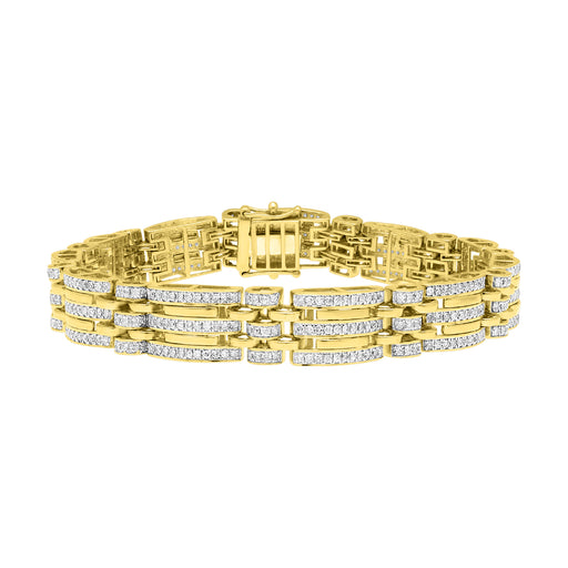 MEN'S BRACELET 3.00CT ROUND DIAMOND 10K YELLOW GOLD