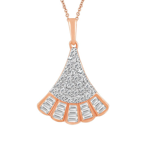 LADIES PENDANT WITH CHAIN 0.50CT ROUND/BAGUETTE DIAMOND 10K ROSE GOLD