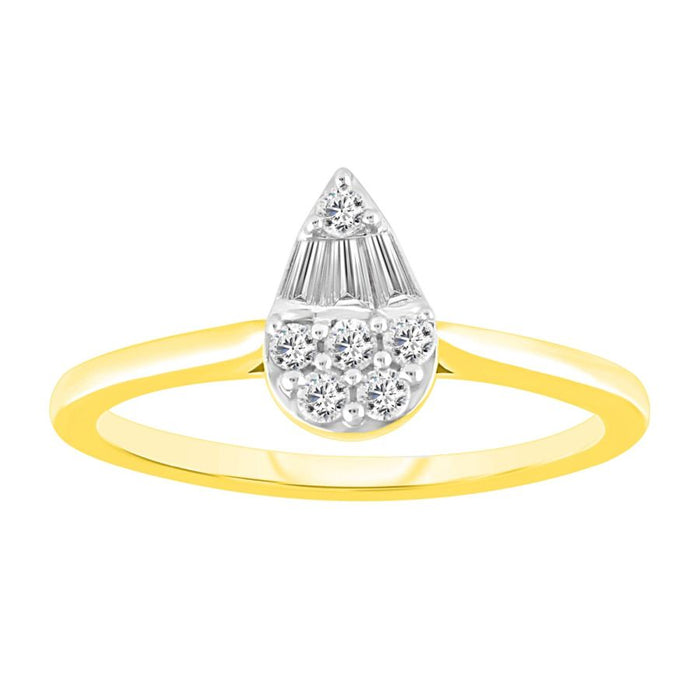 LADIES RING 0.25CT ROUND/BAGUETTE DIAMOND 10K YELLOW GOLD