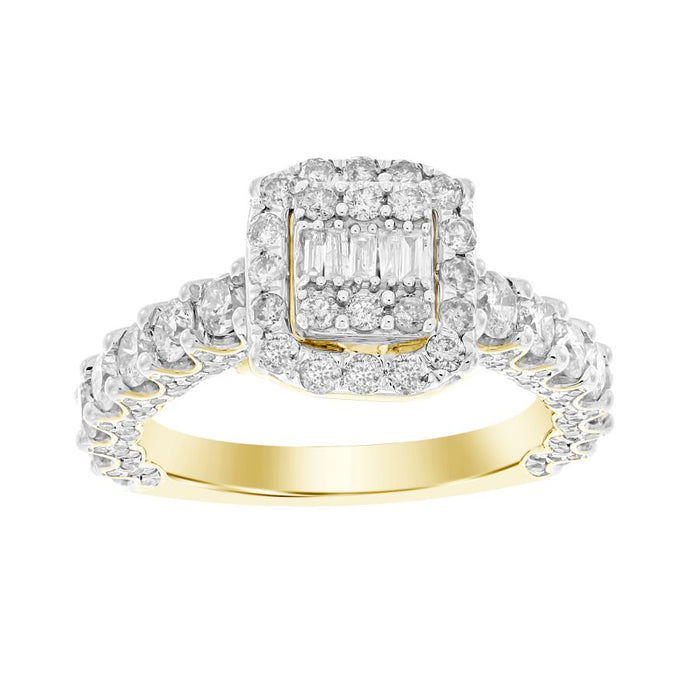 LADIES RING 2.00CT ROUND/BAGUETTE DIAMOND 14K YELLOW GOLD