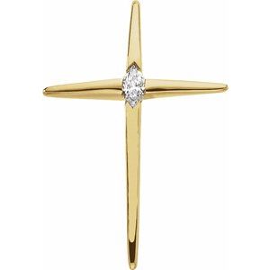 Ladies Natural Diamond Cross Pendant (Si1, Ghi) — 14K Yellow Gold
