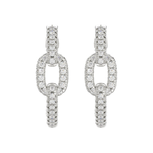 Elegant 10K White Gold Fashion Hoop Earrings Featuring 0.15Ct Round Diamonds With Brilliant Sparkle And Timeless Design.