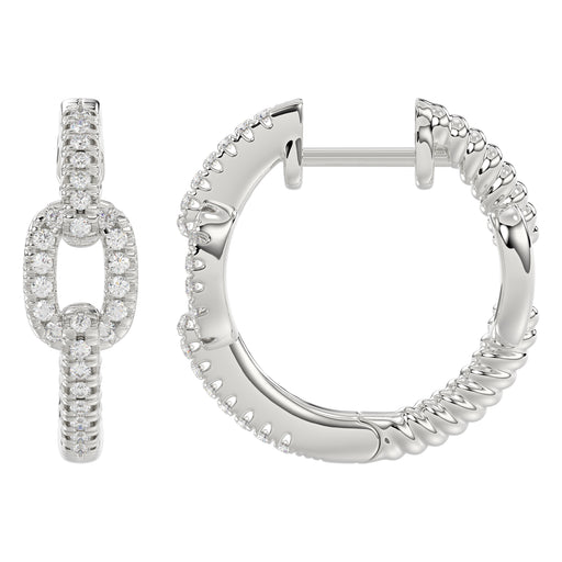 Elegant 10K White Gold Fashion Hoop Earrings Featuring 0.15Ct Round Diamonds With Brilliant Sparkle And Timeless Design.