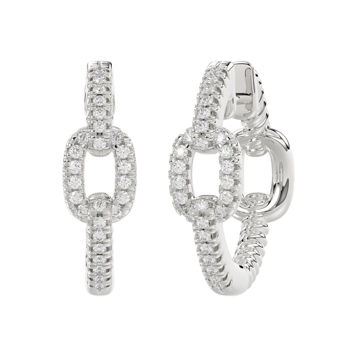 Elegant 10K White Gold Fashion Hoop Earrings Featuring 0.15Ct Round Diamonds With Brilliant Sparkle And Timeless Design.