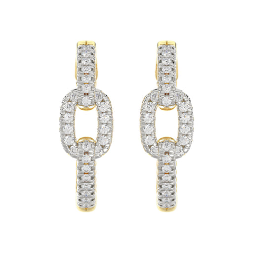 Elegant 10K Yellow Gold Fashion Hoop Earrings Featuring 0.15Ct Round Diamonds With Brilliant Sparkle And Timeless Design.