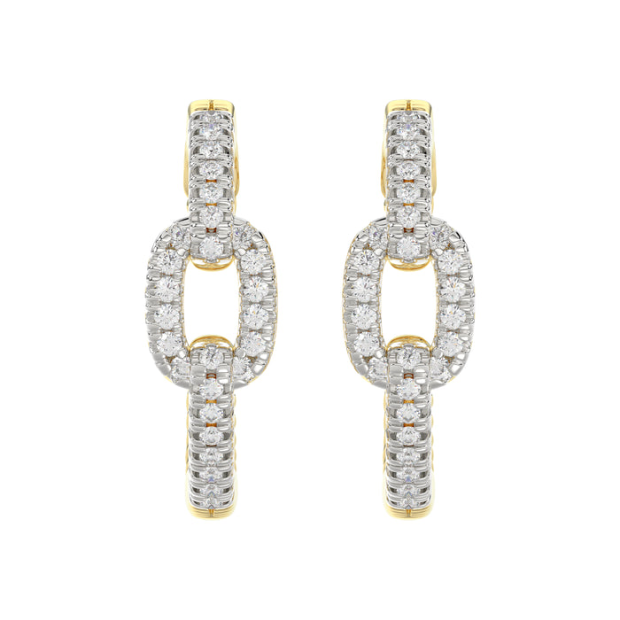 Elegant 10K Yellow Gold Fashion Hoop Earrings Featuring 0.15Ct Round Diamonds With Brilliant Sparkle And Timeless Design.