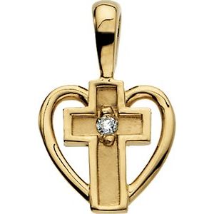 Ladies Natural Diamond Cross Heart Pendant (Si1, G-H) — 14K Yellow Gold
