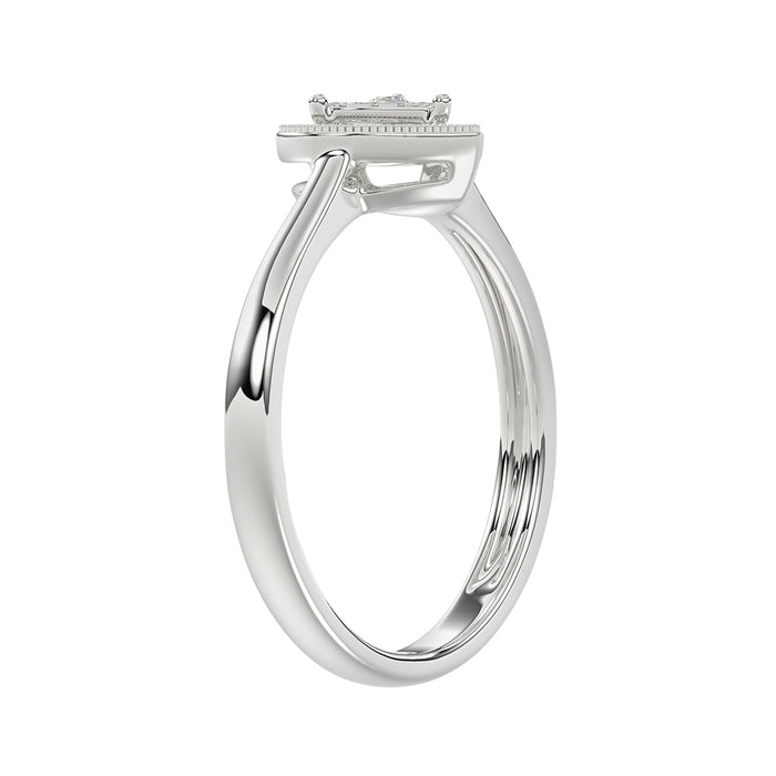Ladies 0.10Ct Round Diamond Sterling Silver Ladies Ring White Heart Shape Cluster Halo Engagement Promise Ring For Her
