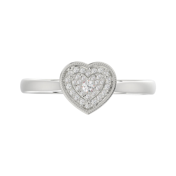 Ladies 0.10Ct Round Diamond Sterling Silver Ladies Ring White Heart Shape Cluster Halo Engagement Promise Ring For Her