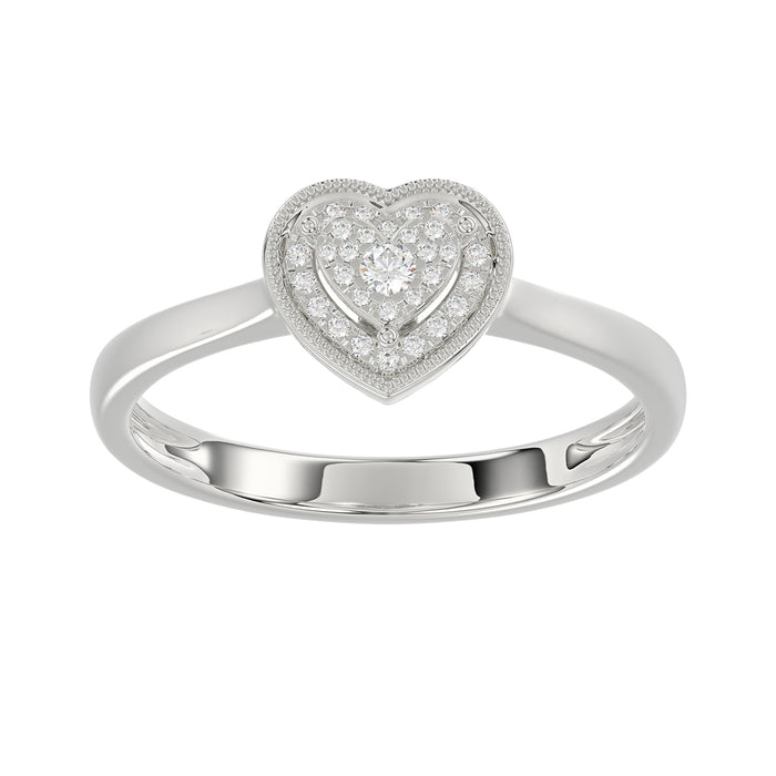 Ladies 0.10Ct Round Diamond Sterling Silver Ladies Ring White Heart Shape Cluster Halo Engagement Promise Ring For Her