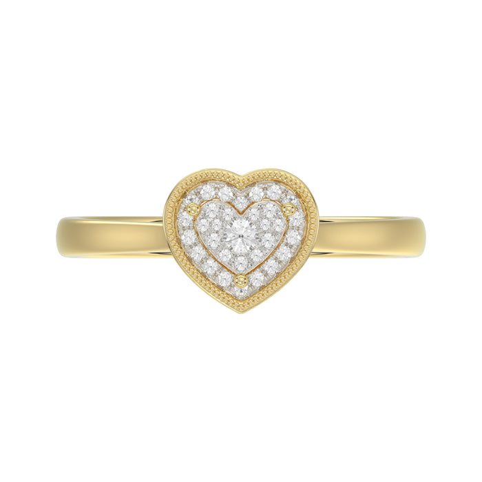 10K Yellow Gold Heart Diamond Ring For Women 0.10Ct Round Diamond Heart Ring