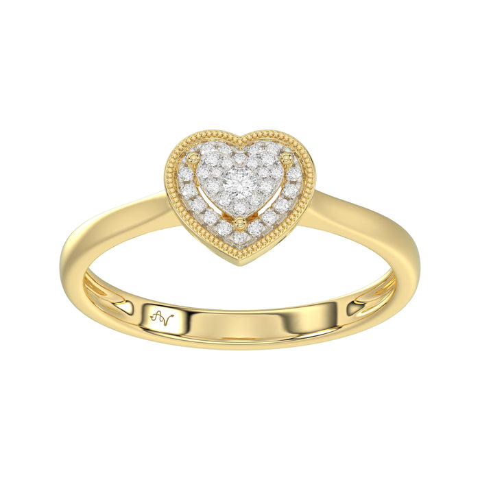 10K Yellow Gold Heart Diamond Ring For Women 0.10Ct Round Diamond Heart Ring