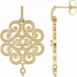 Ladies Natural Diamond Granulated Earrings — 14K Yellow Gold