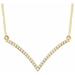 Ladies Natural Diamond V Necklace (I2, H+) — 14K Yellow Gold