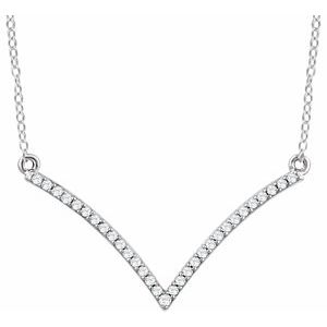 Ladies Natural Diamond V Necklace (I2, H+) — 14K White Gold