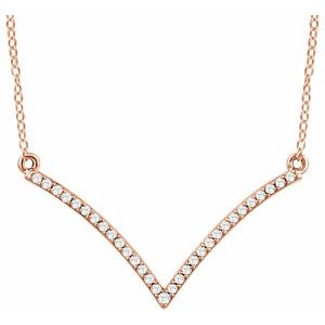 Ladies Natural Diamond V Necklace (I2, H+) — 14K Rose Gold
