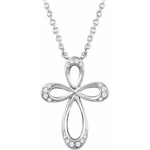 Ladies Natural Diamond Cross Necklace (I2, H+) — Sterling Silver